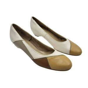 Vintage Hush Puppies Patchwork Leather Pumps Beige Tan & Caramel Women's 9N
